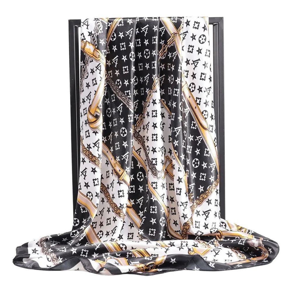 Black Chains L Brand Printed Silk Scarf