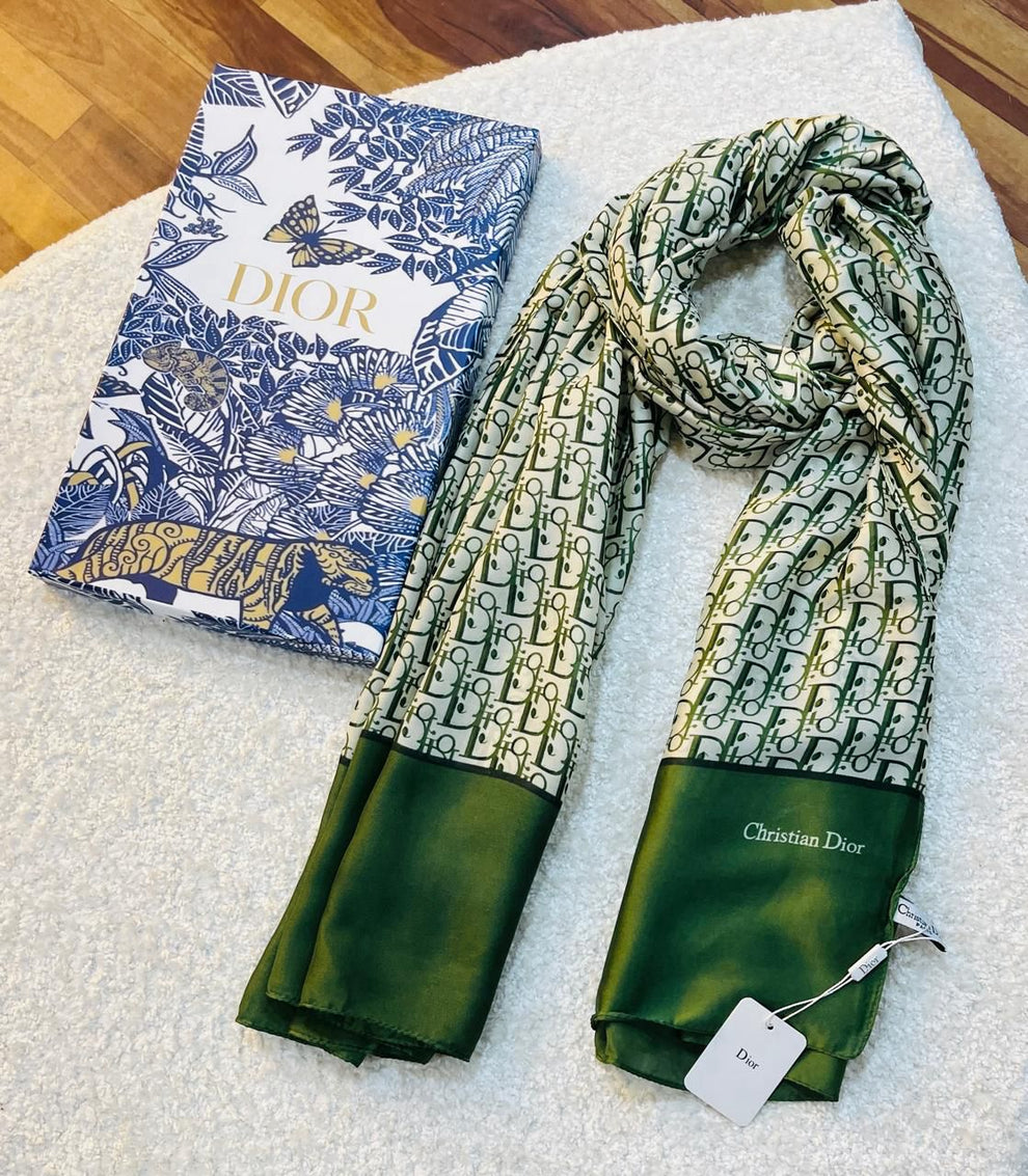 Luxury Brand D Green Printed Silk Scarf