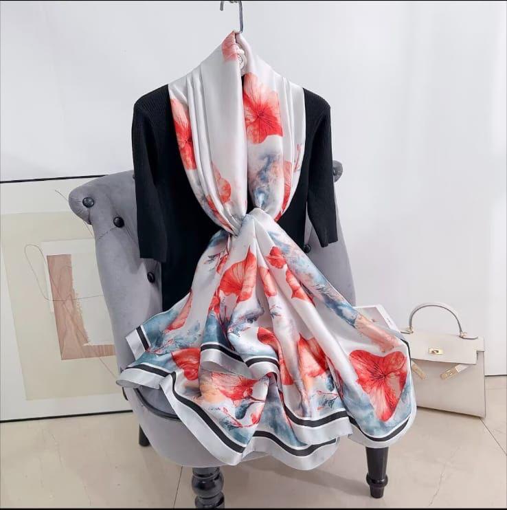 Red Haya Bloom Printed Silk Scarf