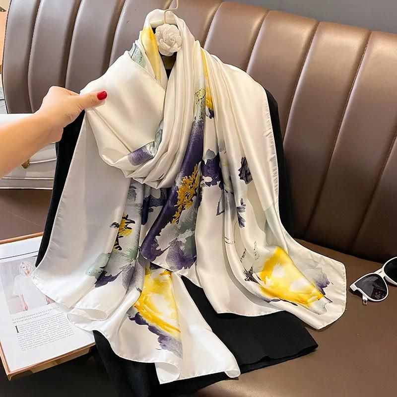 Blue Luxe Orchid Printed Silk Scarf