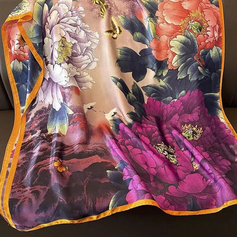 Floral Symphony Printed Silk Scarf