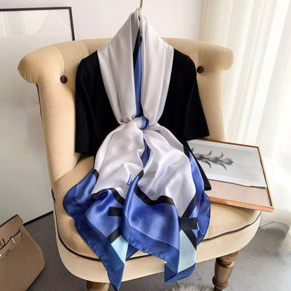 Blue Square Printed Silk Scarf