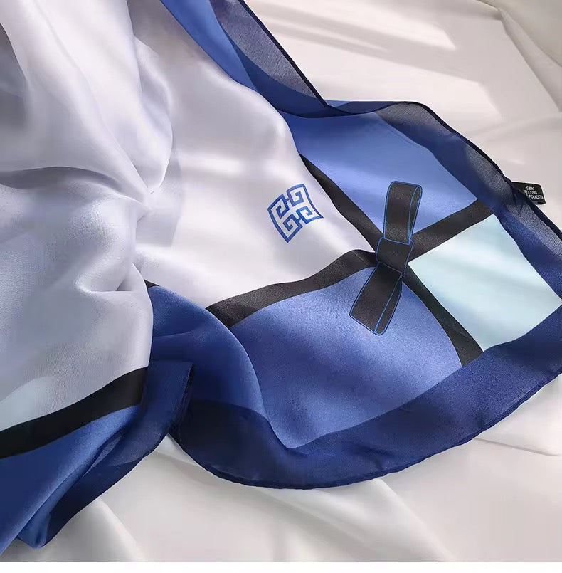 Blue Square Printed Silk Scarf