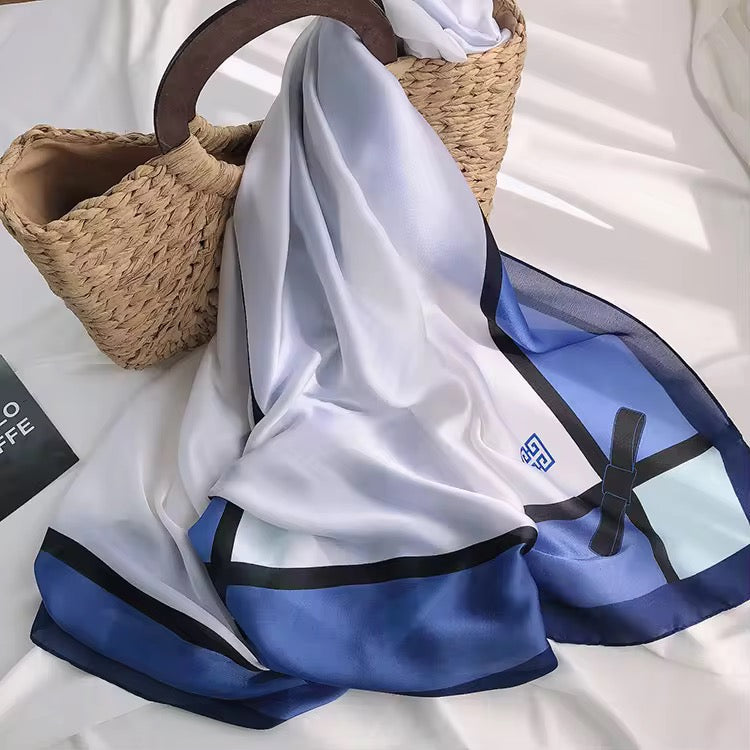 Blue Square Printed Silk Scarf