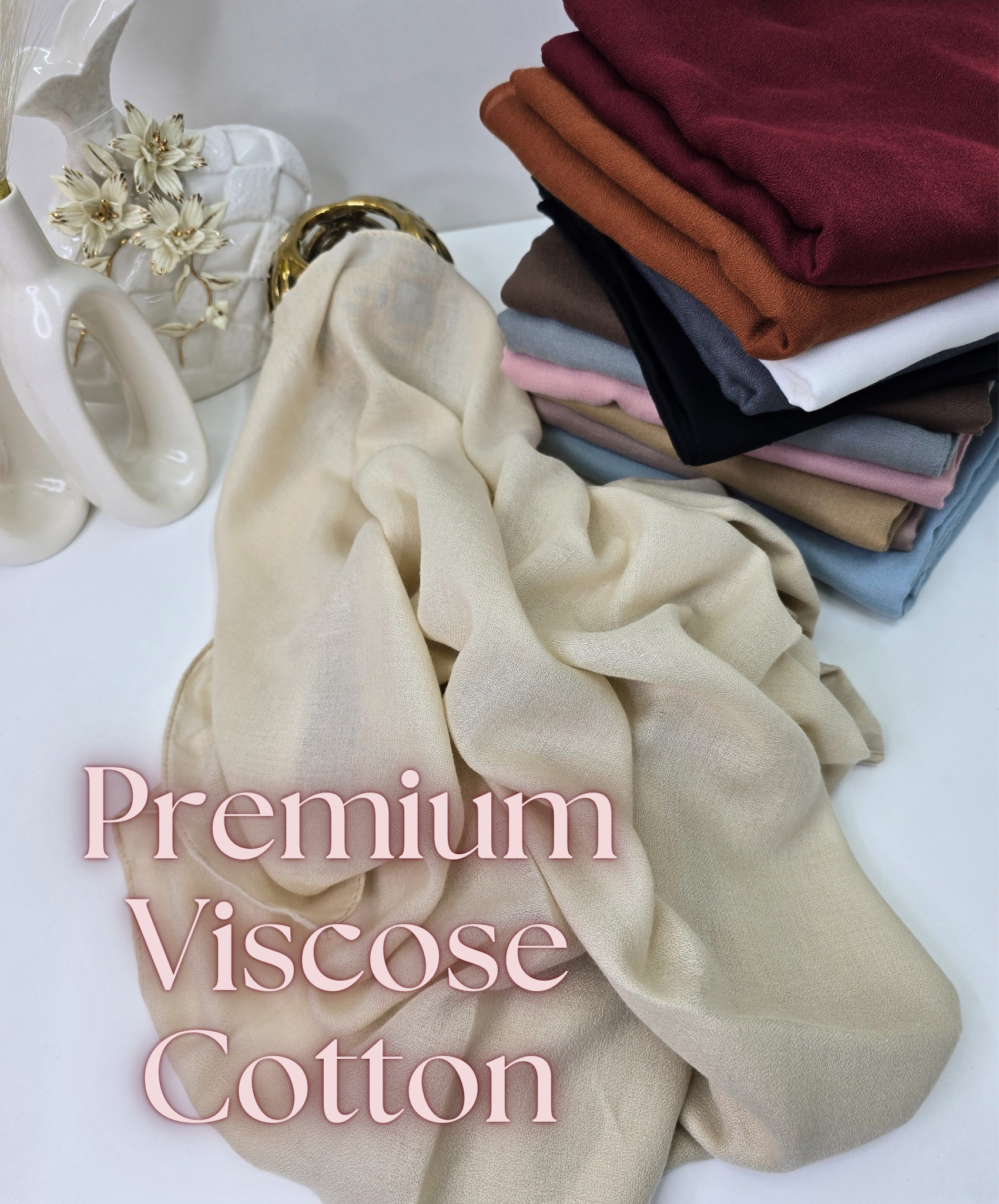Plain Viscose Cotton Hijabs – beige Cotton Viscose Scarves