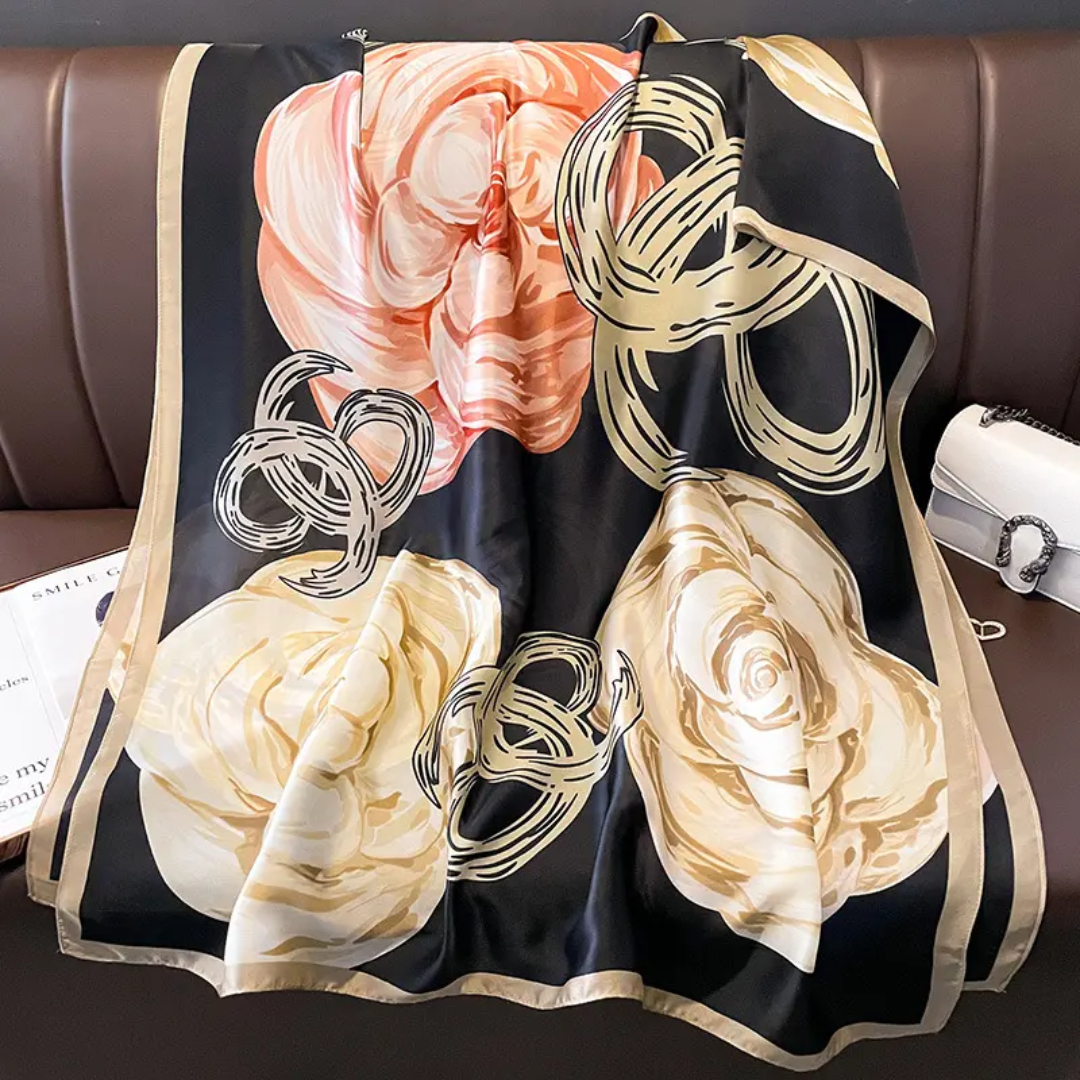 Dreamweaver BlackPrinted Silk Scarf