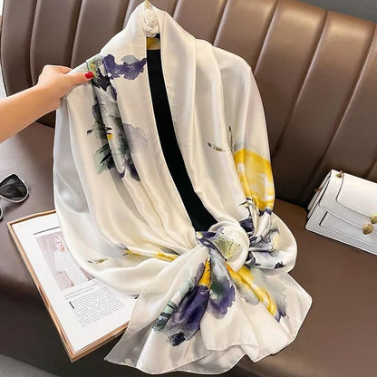 Blue Luxe Orchid Printed Silk Scarf