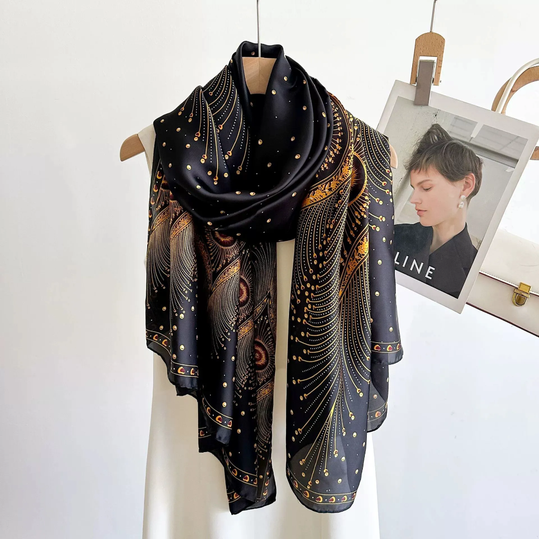 Peacock Bloom Printed Silk Scarf