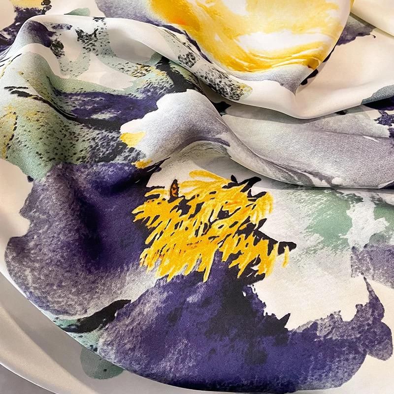 Blue Luxe Orchid Printed Silk Scarf