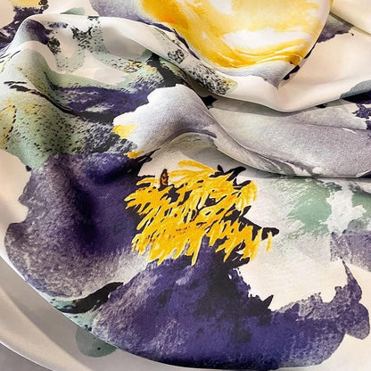 Blue Luxe Orchid Printed Silk Scarf