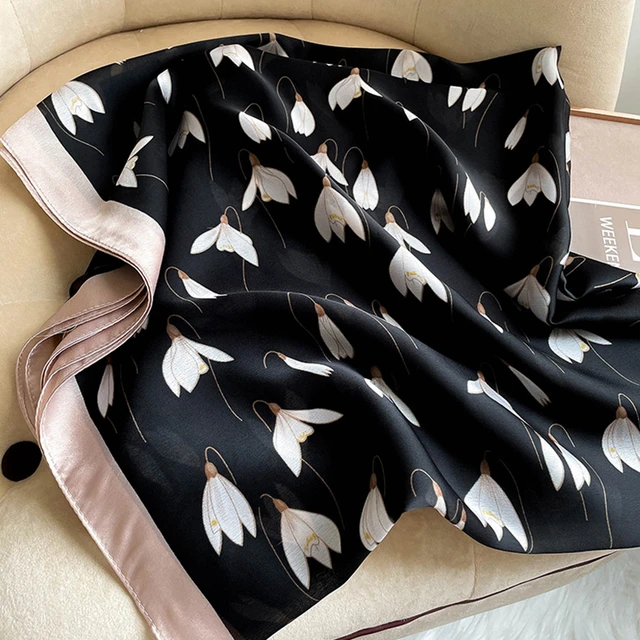 Black Lily Printed Silk Scarf