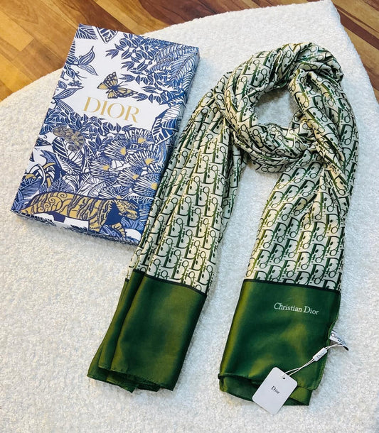 Luxury Brand D Green Printed Silk Scarf