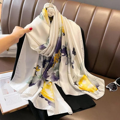 Blue Luxe Orchid Printed Silk Scarf
