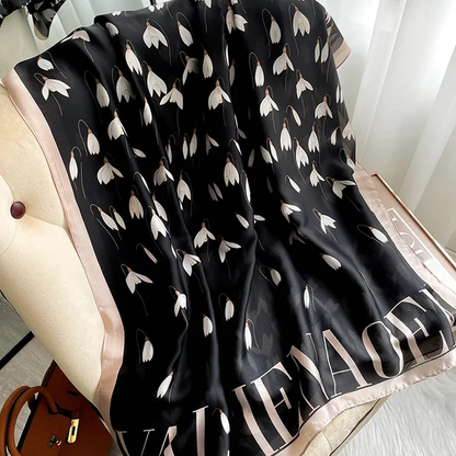 Black Lily Printed Silk Scarf
